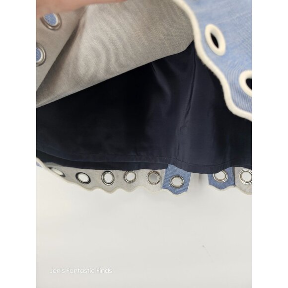 J.Crew 100% Cotton Chambray Scalloped Hem Grommet Bottom Pencil Skirt 8 - Picture 3 of 9